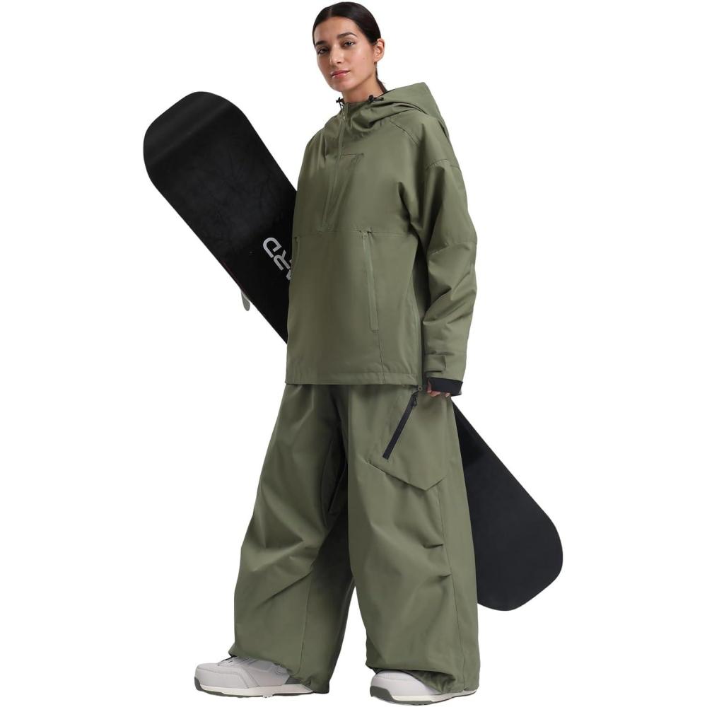 image:imageGSOU SNOW Womens Ski Jacket and Pants Set Snowsuit Snow Coat Waterproof Windproof Ski Suit Warm for WinterArmy Green