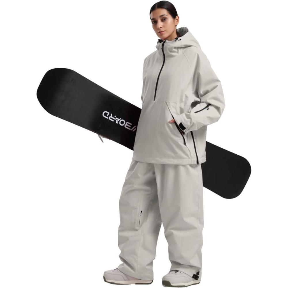 image:imageGSOU SNOW Womens Ski Jacket and Pants Set Snowsuit Snow Coat Waterproof Windproof Ski Suit Warm for WinterBeige5