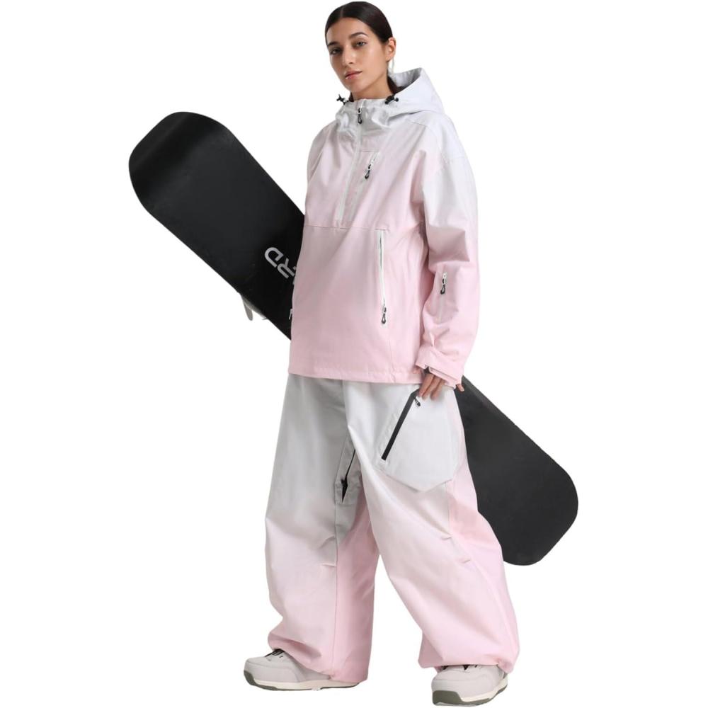 image:imageGSOU SNOW Womens Ski Jacket and Pants Set Snowsuit Snow Coat Waterproof Windproof Ski Suit Warm for WinterPink