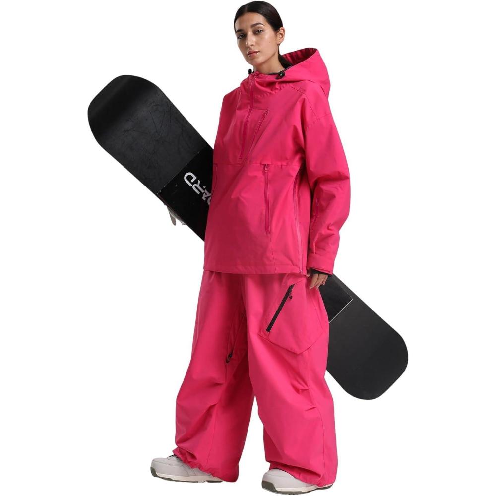 image:imageGSOU SNOW Womens Ski Jacket and Pants Set Snowsuit Snow Coat Waterproof Windproof Ski Suit Warm for WinterRose