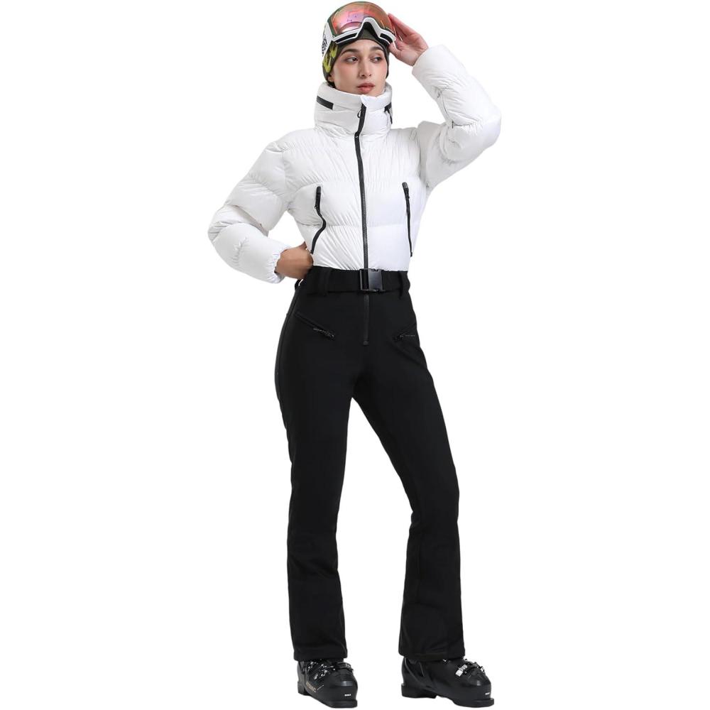 image:imageGSOU SNOW Womens Ski Suits Down One Piece Snowsuit Waterproof Snowboard Jumpsuits Winter Ski OutfitWhite