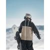 GSOU SNOW Mens Snowboard Jacket Ski Coat Women Waterproof Insulated Baggy Snowboard Coat Winter Hooded Mountain Hiking Warm(Black+khaki)