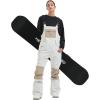 GSOU SNOW Womens Ski Bibs Snowboard Bibs Pants Snow Overalls Waterproof Windproof Winter Outdoor Sports Insulated Warm(Beige & White)