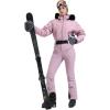 GSOU SNOW Womens Ski Suits Down One Piece Snowsuit Waterproof Snowboard Jumpsuits Winter Ski Outfit(Pink)