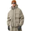 GSOU SNOW Mens Snowboard Jacket Baggy Womens Ski Jackets Cargo Snow Coat Waterproof Windproof Warm Multi-Pockets Sports(Khaki)