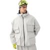 GSOU SNOW Mens Snowboard Jacket Baggy Womens Ski Jackets Cargo Snow Coat Waterproof Windproof Warm Multi-Pockets Sports(White)