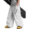 GSOU SNOW Womens Mens Snow Pants Baggy Snowboard Ski Pant Loose Waterproof Windproof Insulated(White Grey)