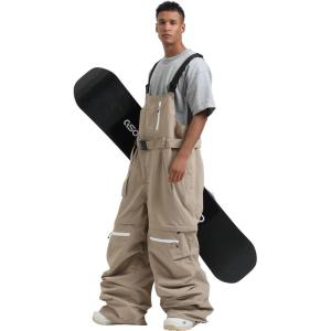 GSOU SNOW Men Snow Pants Snowboard Bibs Baggy Women Ski Pant Snow Bibs Overalls Waterproof Windproof Insulated(Coffee)
