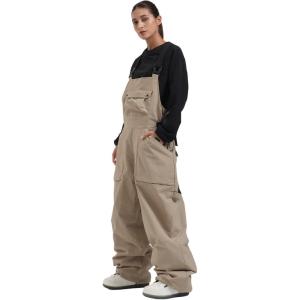 GSOU SNOW Men Snow Pants Snowboard Bibs Baggy Women Ski Pant Snow Bibs Overalls Waterproof Windproof Insulated(Khaki)