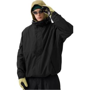 GSOU SNOW Mens Womens Ski Jacket Baggy Snowboard Coat Waterproof Shell Jacket Snow Hoodie Loose Fit For Winter Outdoor Sports(Black)