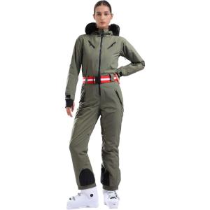 GSOU SNOW Ski Suit Women Snowsuit One Piece Snowboarding Waterproof Windproof Jumpsuit for Outdoor Sports(Army Green)