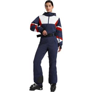 GSOU SNOW Ski Suit Women Snowsuit One Piece Snowboarding Waterproof Windproof Jumpsuit for Outdoor Sports(Navy Blue)