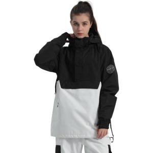 GSOU SNOW Women Ski Jacket Snow Coat Waterproof Windproof Snowboarding Jacket Coat Insulated Warm Winter(White Black)