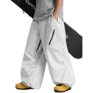 GSOU SNOW Womens Mens Snow Pants Baggy Snowboard Ski Pant Loose Waterproof Windproof Insulated(White Grey)