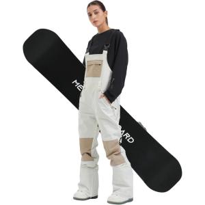 GSOU SNOW Womens Ski Bibs Snowboard Bibs Pants Snow Overalls Waterproof Windproof Winter Outdoor Sports Insulated Warm(Beige & White)