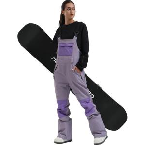 GSOU SNOW Womens Ski Bibs Snowboard Bibs Pants Snow Overalls Waterproof Windproof Winter Outdoor Sports Insulated Warm(Dark & Light Purple)