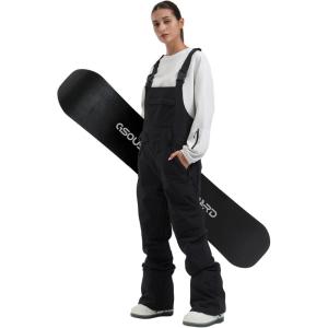 GSOU SNOW Womens Ski Bibs Snowboard Bibs Pants Snow Overalls Waterproof Windproof Winter Outdoor Sports Insulated Warm(Dark Black)