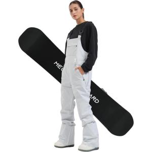 GSOU SNOW Womens Ski Bibs Snowboard Bibs Pants Snow Overalls Waterproof Windproof Winter Outdoor Sports Insulated Warm(Light Grey)