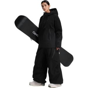 GSOU SNOW Womens Ski Jacket and Pants Set Snowsuit Snow Coat Waterproof Windproof Ski Suit Warm for Winter(Black)