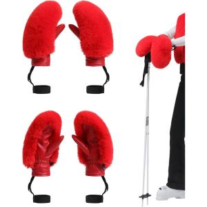 GSOU SNOW Women’s Ski Mittens Faux Fur Snowboard Gloves Snow Mittens Winter Outdoor Warm(Red)
