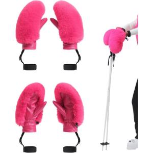 GSOU SNOW Women’s Ski Mittens Faux Fur Snowboard Gloves Snow Mittens Winter Outdoor Warm(Rose)