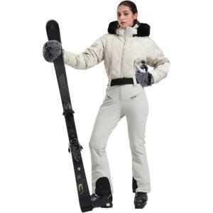GSOU SNOW Womens Ski Suits Down One Piece Snowsuit Waterproof Snowboard Jumpsuits Winter Ski Outfit(White-1)