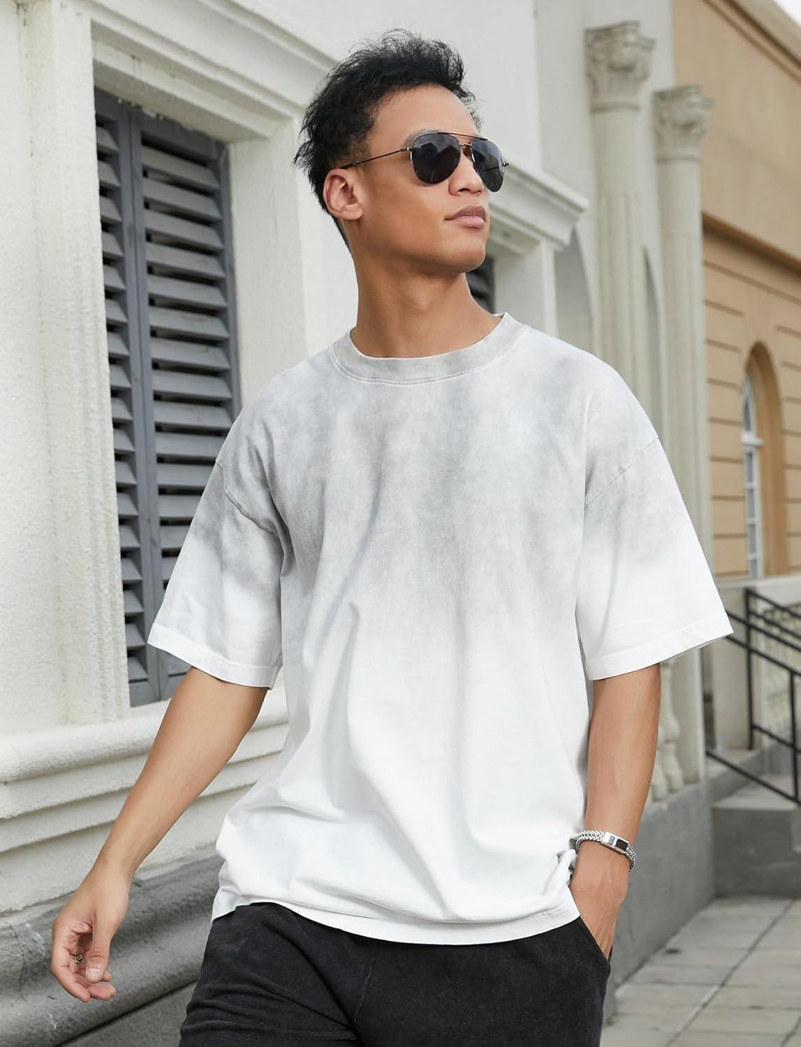 image:imageGSOU SNOW Men Oversized T Shirt Cotton Casual Unisex Short Sleeve Vintage Baggy Tee Shirts Washed Mens StreetwearBlackwhitewhite