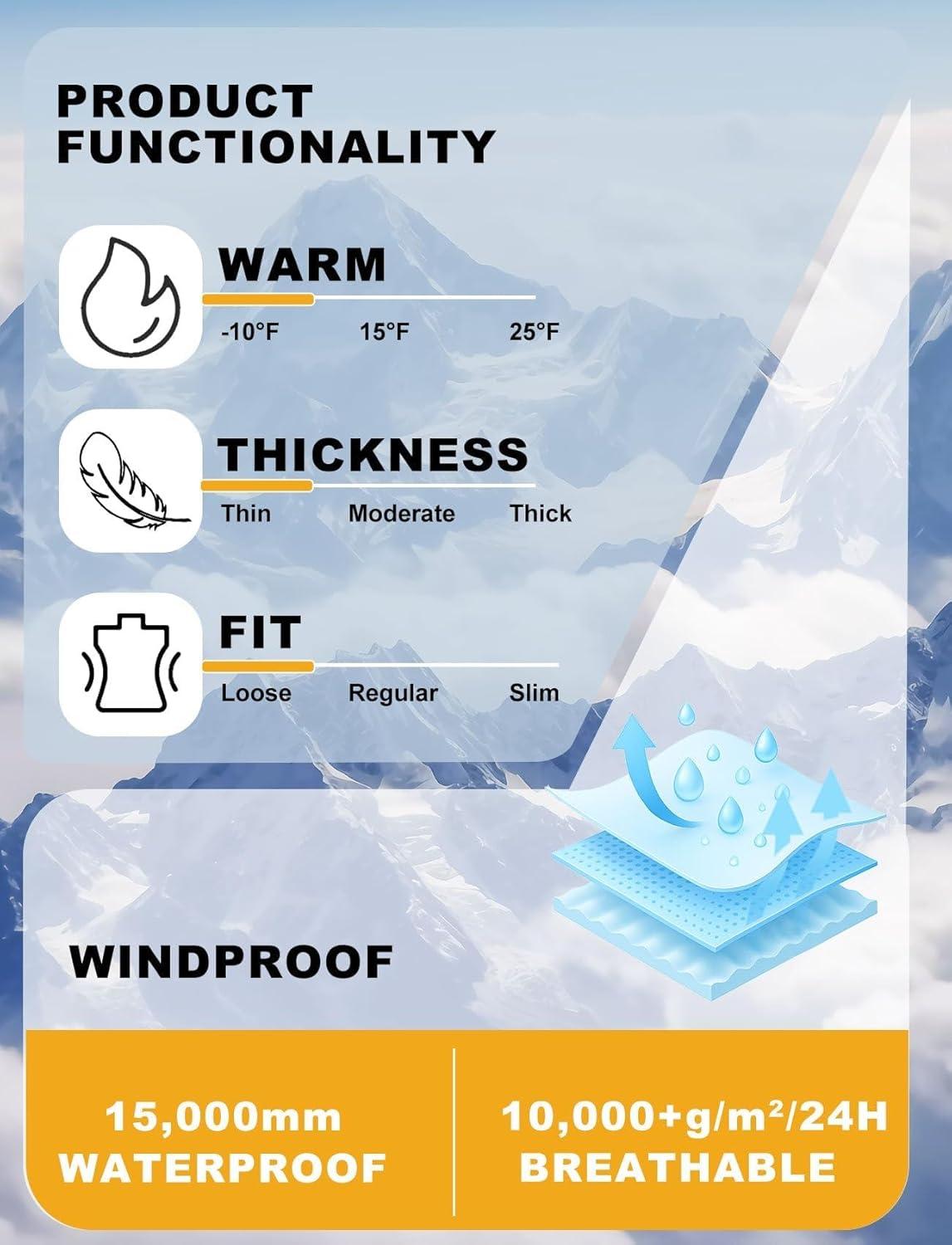 image:imageGSOU SNOW Men Ski Jacket Snowboard Waterproof Baggy Snow Coat Warm Winter Sport HoodedKhaki Beige