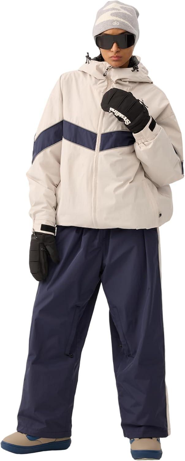 image:imageGSOU SNOW Men Snowboard Jacket Ski Baggy Women Snow Coat Waterproof Winter Sport Hooded Reflective StripBeige