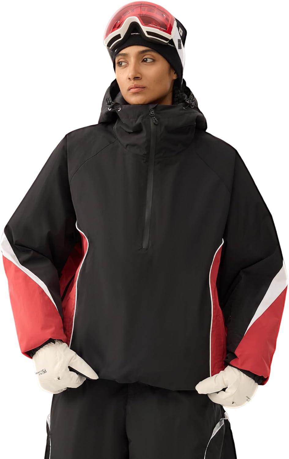 image:imageGSOU SNOW Men Snowboard Jacket Ski Baggy Women Snow Coat Waterproof Winter Sport Hooded Reflective StripBlack 1