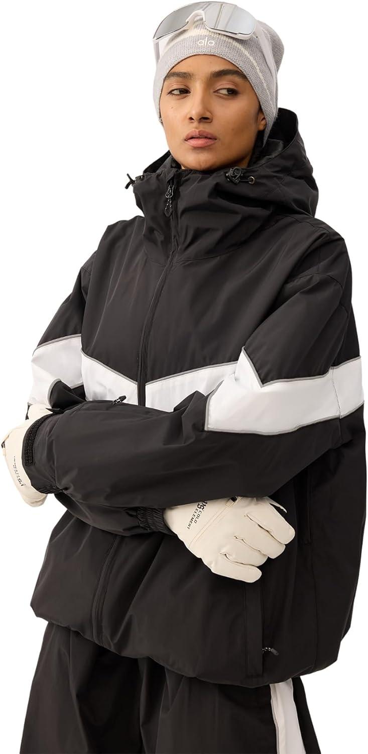 image:imageGSOU SNOW Men Snowboard Jacket Ski Baggy Women Snow Coat Waterproof Winter Sport Hooded Reflective StripBlack