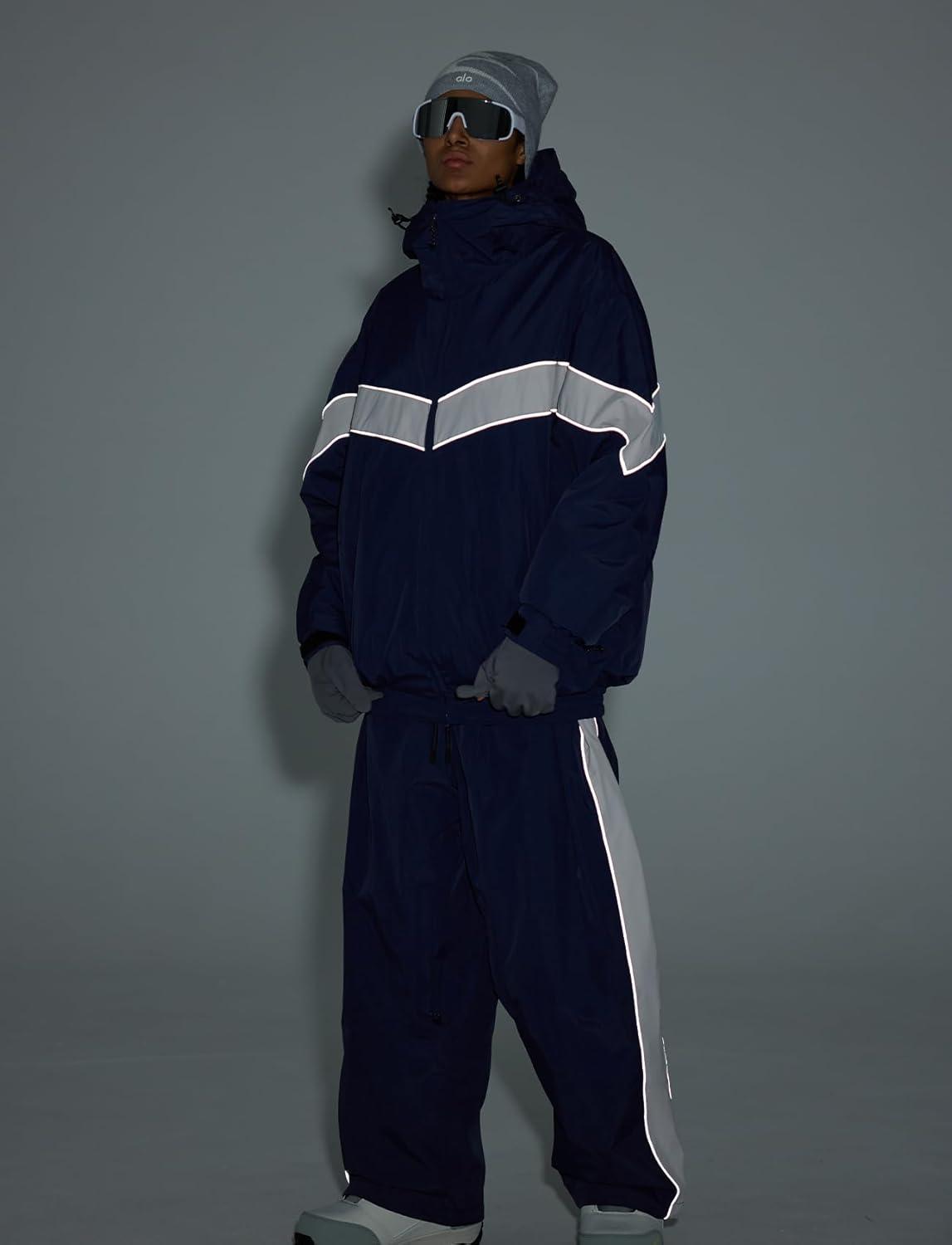 image:imageGSOU SNOW Men Snowboard Jacket Ski Baggy Women Snow Coat Waterproof Winter Sport Hooded Reflective StripNavy