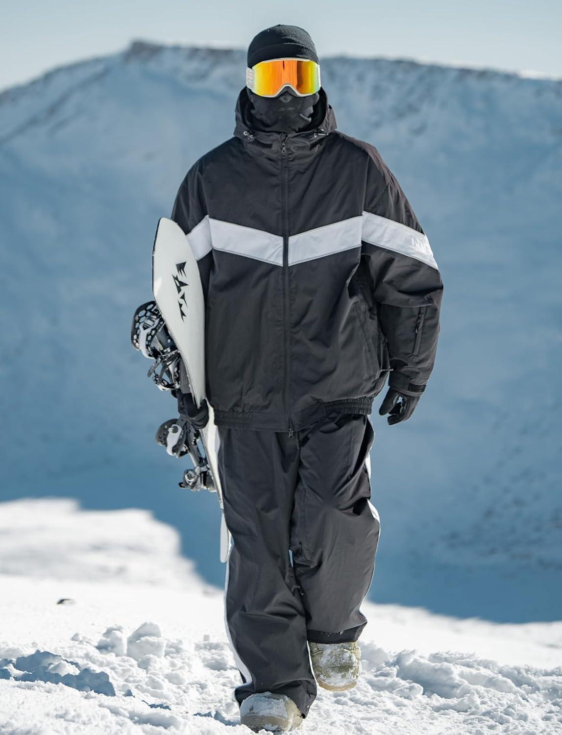 image:imageGSOU SNOW Men Snowboard Jacket Ski Baggy Women Snow Coat Waterproof Winter Sport Hooded Reflective StripNavy