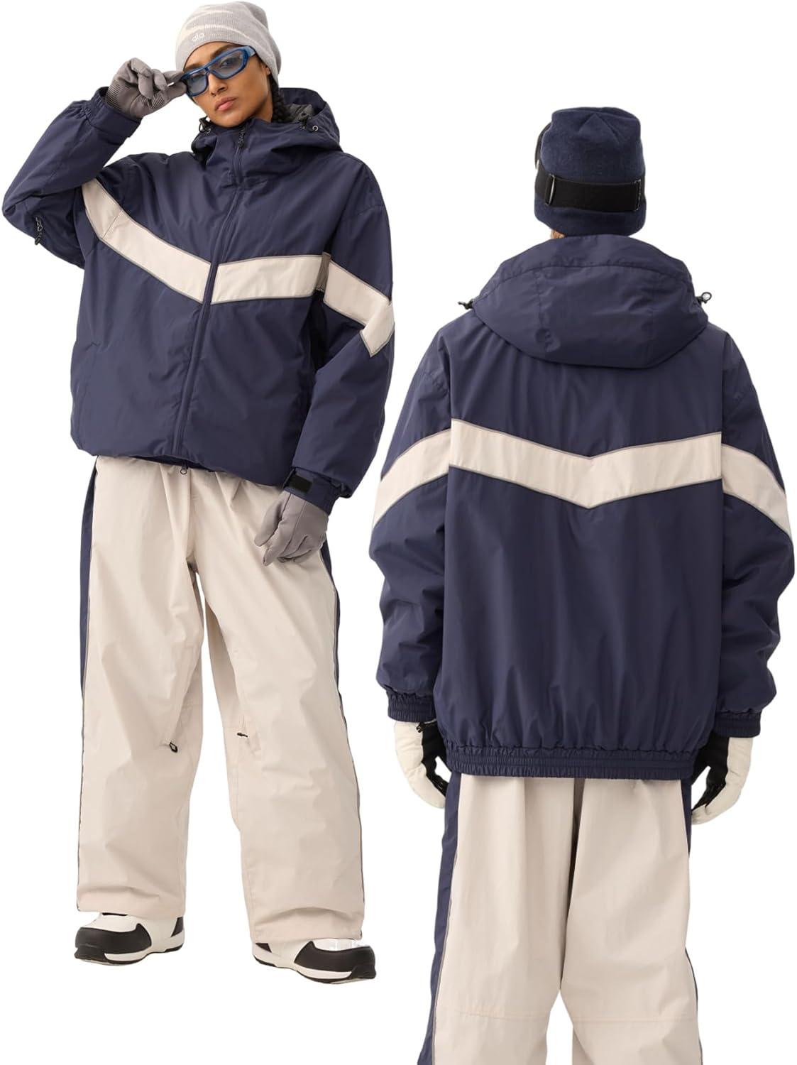 image:imageGSOU SNOW Men Snowboard Jacket Ski Baggy Women Snow Coat Waterproof Winter Sport Hooded Reflective StripNavy