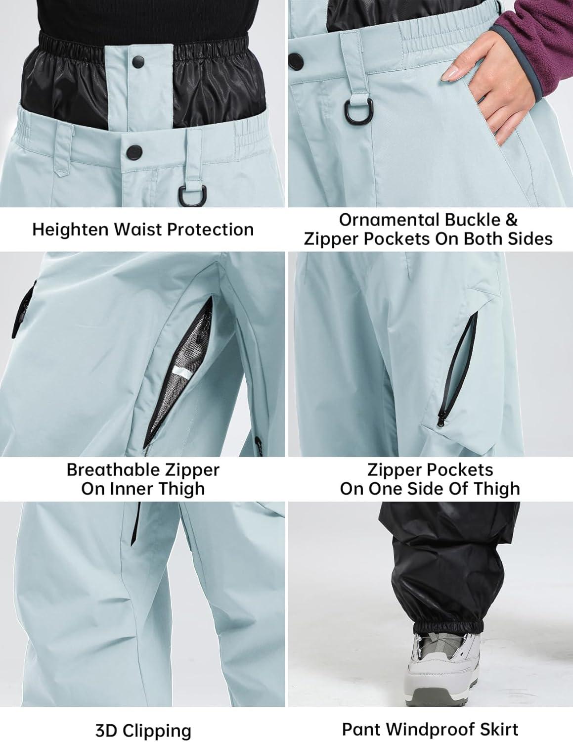 image:imageGSOU SNOW Mens Baggy Snowboard Pants Womens Snow Pants Loose Waterproof Ski Pants for SkiingSky Blue