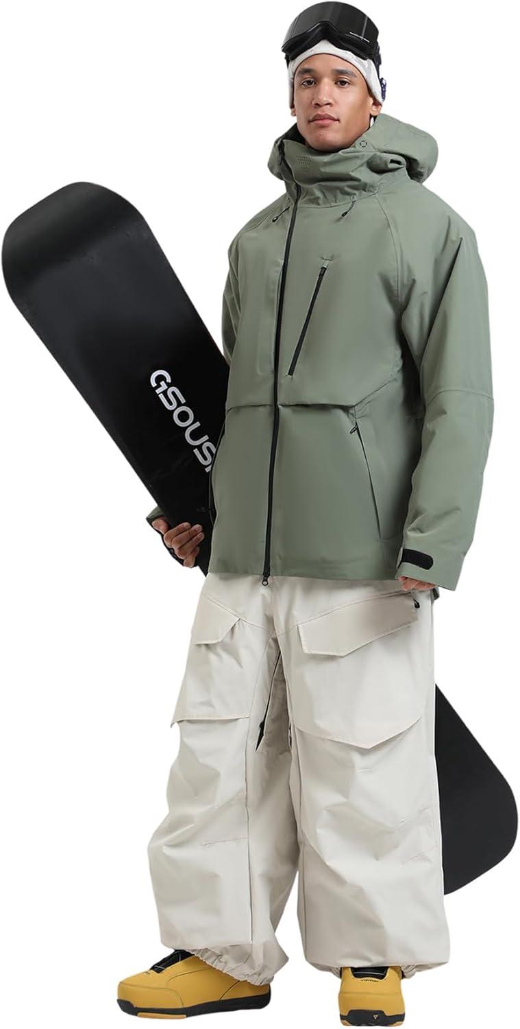 image:imageGSOU SNOW Mens Snowboard Jacket Waterproof Ski Coat Winter Snow Insulated Windproof JacketArmy Green