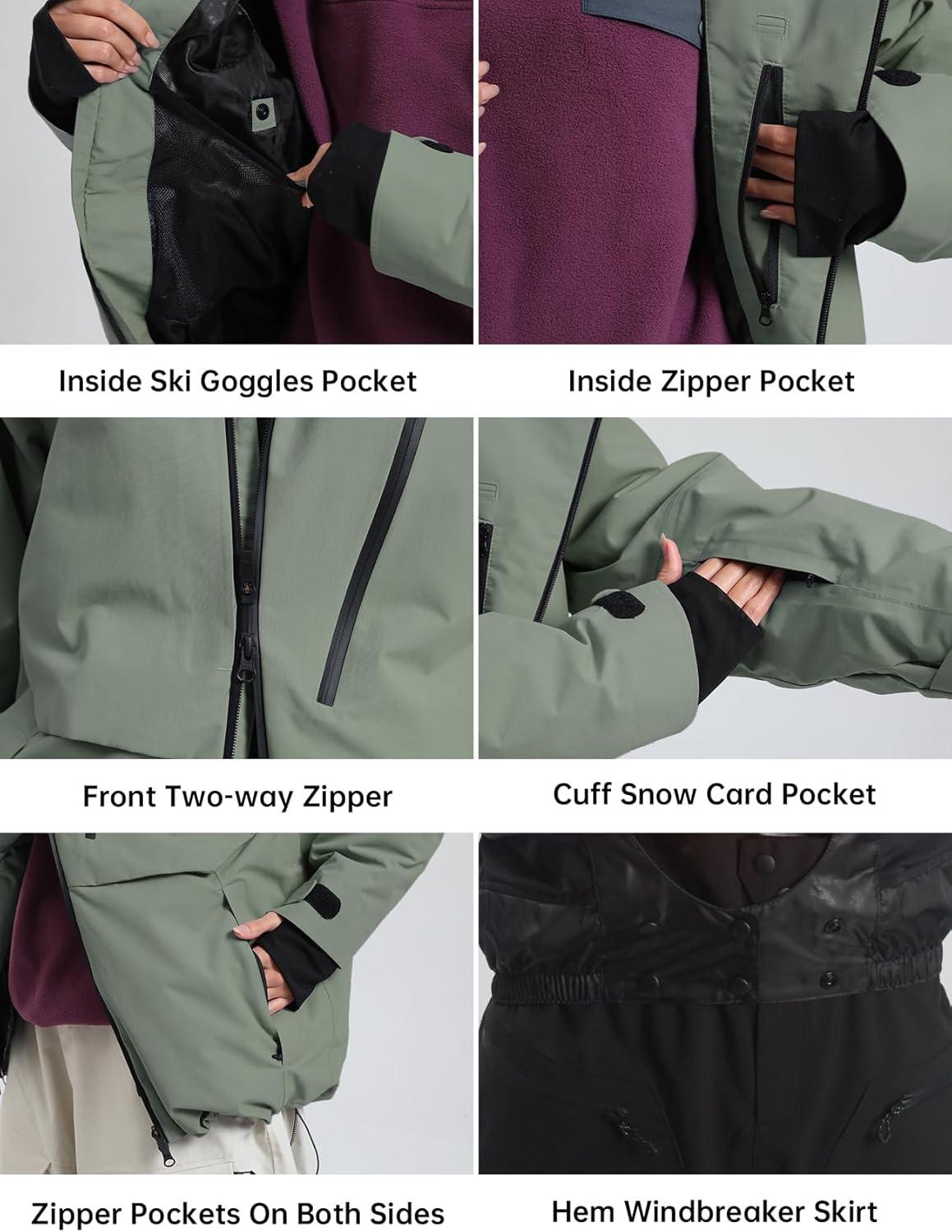 image:imageGSOU SNOW Mens Snowboard Jacket Waterproof Ski Coat Winter Snow Insulated Windproof JacketArmy Green
