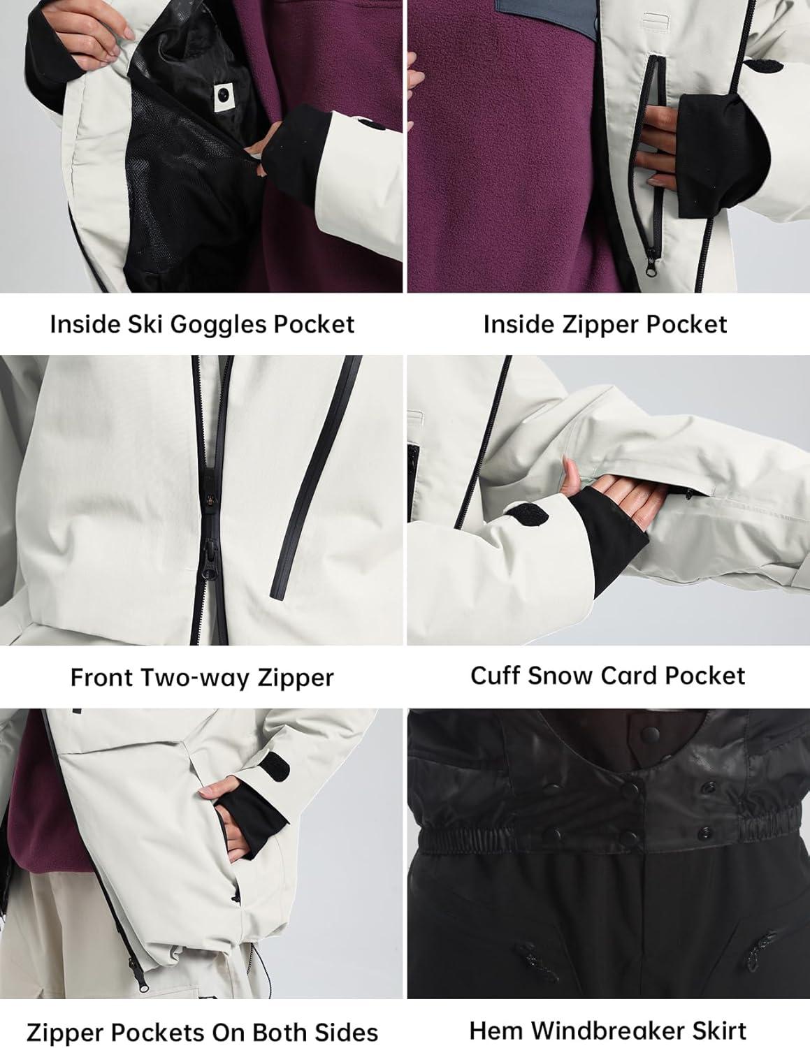 image:imageGSOU SNOW Mens Snowboard Jacket Waterproof Ski Coat Winter Snow Insulated Windproof JacketBeige
