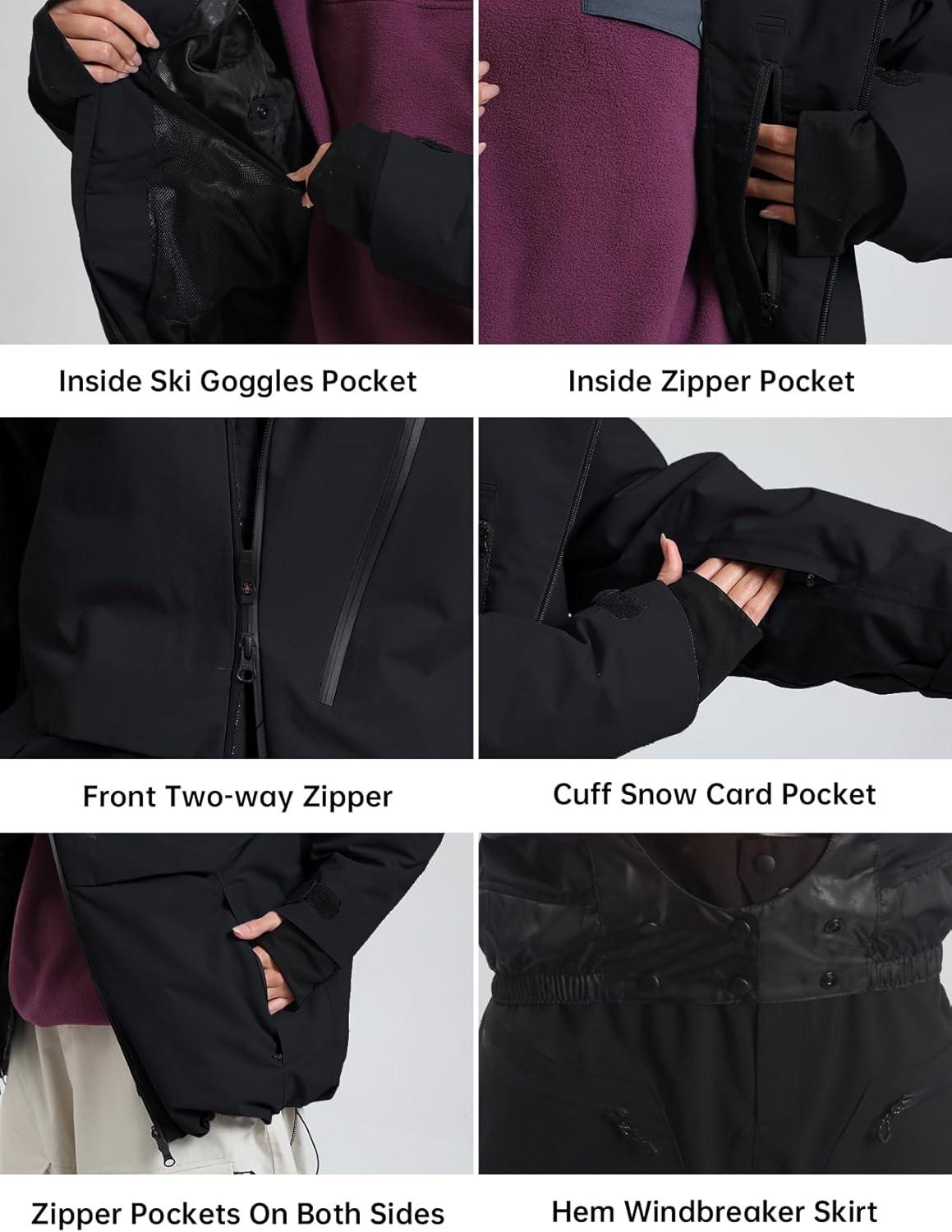 image:imageGSOU SNOW Mens Snowboard Jacket Waterproof Ski Coat Winter Snow Insulated Windproof JacketBlack