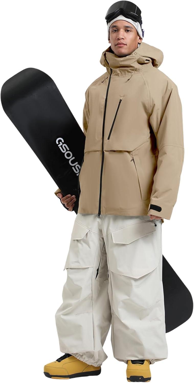 image:imageGSOU SNOW Mens Snowboard Jacket Waterproof Ski Coat Winter Snow Insulated Windproof JacketKhaki