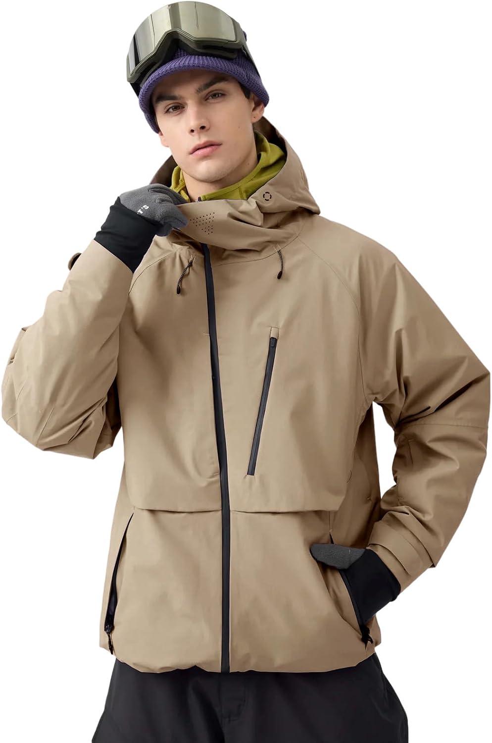 image:imageGSOU SNOW Mens Snowboard Jacket Waterproof Ski Coat Winter Snow Insulated Windproof JacketKhaki