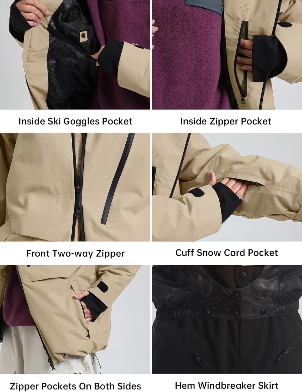 image:imageGSOU SNOW Mens Snowboard Jacket Waterproof Ski Coat Winter Snow Insulated Windproof JacketKhaki