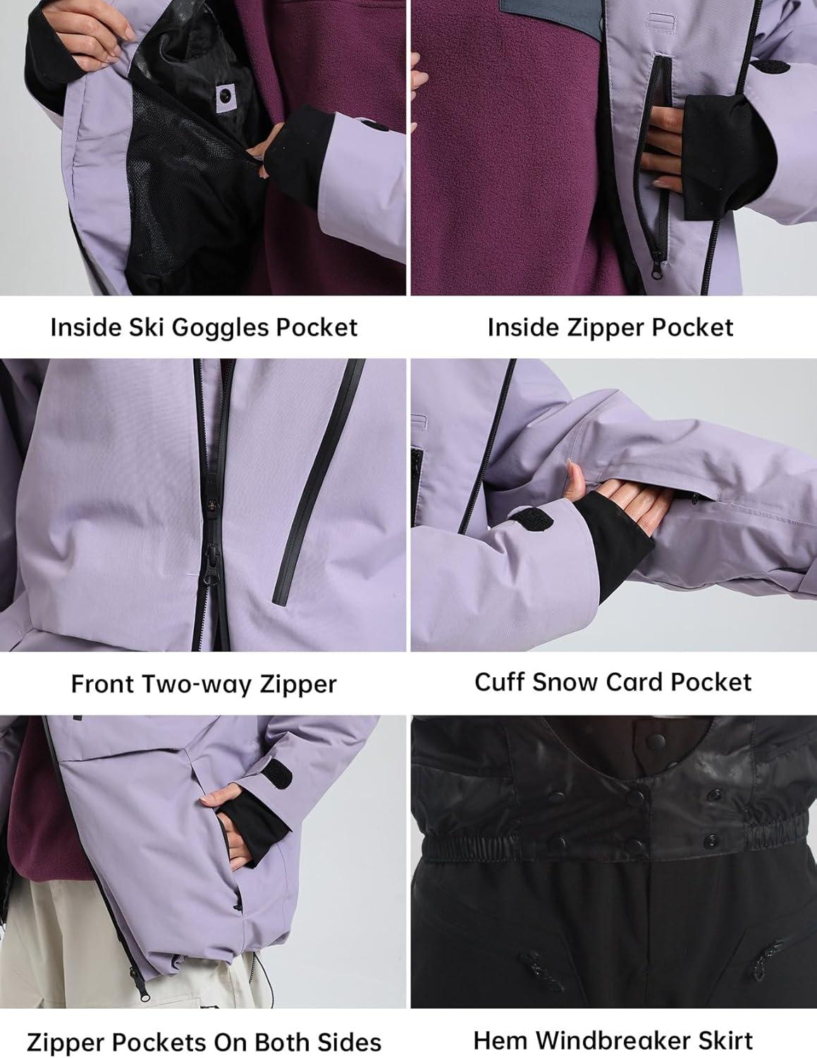 image:imageGSOU SNOW Mens Snowboard Jacket Waterproof Ski Coat Winter Snow Insulated Windproof JacketLavender