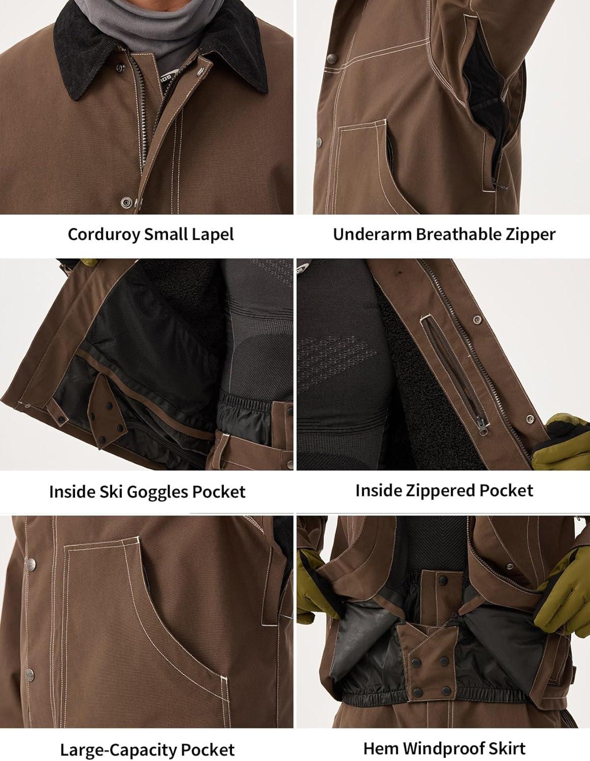 image:imageGSOU SNOW Snowboard Jacket Men Ski Jackets Women Snow Jacket Snowboarding Coat Mountain Hooded Waterproof WindproofBeige 1