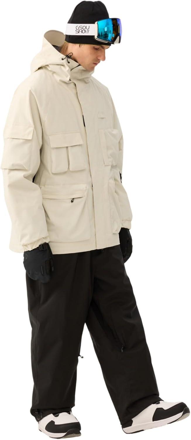 image:imageGSOU SNOW Snowboard Jacket Men Ski Jackets Women Snow Jacket Snowboarding Coat Mountain Hooded Waterproof WindproofBeige03