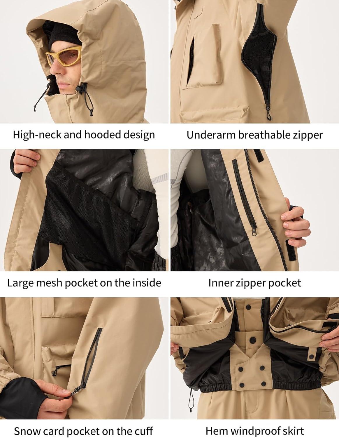 image:imageGSOU SNOW Snowboard Jacket Men Ski Jackets Women Snow Jacket Snowboarding Coat Mountain Hooded Waterproof WindproofBeige03