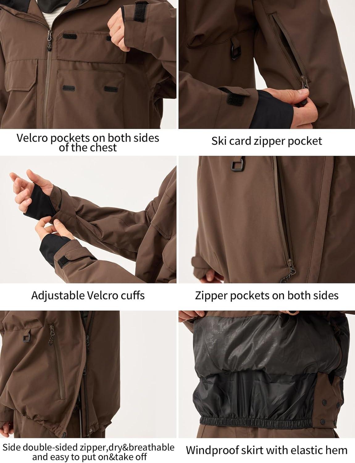 image:imageGSOU SNOW Snowboard Jacket Men Ski Jackets Women Snow Jacket Snowboarding Coat Mountain Hooded Waterproof WindproofDark Brown