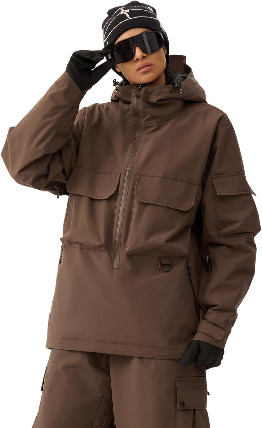 image:imageGSOU SNOW Snowboard Jacket Men Ski Jackets Women Snow Jacket Snowboarding Coat Mountain Hooded Waterproof WindproofDark Brown