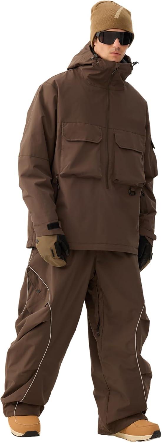 image:imageGSOU SNOW Snowboard Jacket Men Ski Jackets Women Snow Jacket Snowboarding Coat Mountain Hooded Waterproof WindproofDark Brown
