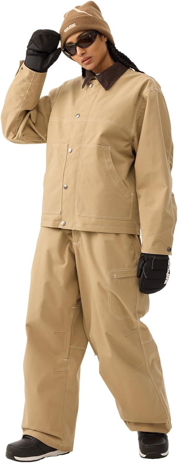 image:imageGSOU SNOW Snowboard Jacket Men Ski Jackets Women Snow Jacket Snowboarding Coat Mountain Hooded Waterproof WindproofKhaki 1